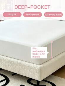 1pc Solid Color Fitted Sheet, Mattress Protector, Soft & Breathable, Fits Twin, Full, Queen, King Size Beds, Essential Bedding For Home And Dorm - White - View 4
