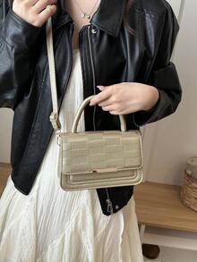 Solid Color Mini Fashion PU Designer Elegant Geometric Pattern Handbag - Gold - View 2