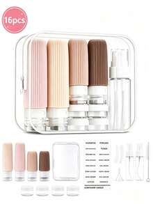 16pcs Silicone Travel Toiletry Bottles Set, Refillable Toiletries Containers With Labels, Spatula, Funnel And Transparent Storage Bag, Leak-Proof Shampoo And Lotion Squeeze Bottles, Portable Travel Toiletry Set For Airplane, Gym, Camping And Vacation - Multicolor - View 7