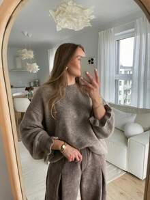 Maximasa Autumn/Winter New Knit Sweater, Loose Slouchy Ruffle Cuff Versatile Top, Daily Wear - Flower Camel - View 4