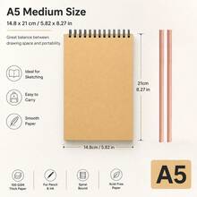 A4/16K/A5/A6 2 Sketchbooks + 2 Colored Pencils, Top Spiral Bound, 30 Pages Per Book, Suitable For Drawing Set, Suitable For Writing Artists - Yellow - View 15