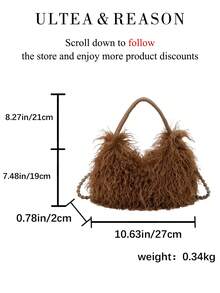 1pc Solid Color Plush New Women's Backpack, Shoulder Bag, Crossbody Bag, Fashion Square Handbag, Zipper Closure, Autumn/Winter New Style, Suitable For Commuting, Shopping, Dating - Brown - View 9