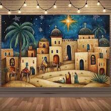 Latar Belakang Adegan Kelahiran Yesus 2D Lembaran Tunggal, Keluarga Kudus Berbintang, Tiga Orang Bijak, Palungan di Padang Gurun, Latar Belakang Studio Fotografi Natal - Kelahiran Yesus - View 5