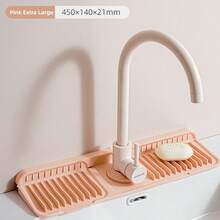 1pc Universal Size Silicone Faucet Drip Tray With Fastening Button, 6° Sloped Drainage Anti-Splash, Minimalist Practical Style, Gray/Green/Pink/Black Multi-Color Options, Long Strip With Opening, Kitchen Sink Bathroom Countertop Soap Sponge Storage Drying Mat - Multicolor - View 15