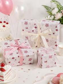 18 Sheets 1 Design Bow & Heart Gift Wrapping Paper, Romantic Red Pattern Gift Wrapping Paper, Suitable For Birthday, Wedding, Holiday, Party Gift Box Decoration - Holiday Edition - View 2