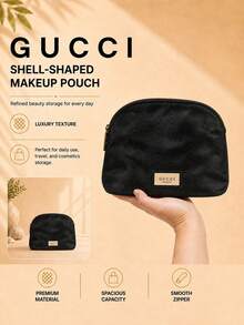 Gucci 貝殼造型化妝包,21*15cm,1件,柔軟布料大容量,適合旅行與日常使用,可收納各種化妝配件 - 黑色 - 查看 3
