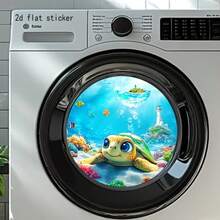1pc Cute Sea Turtle Ocean World Appliance Stickers, Removable Self-Adhesive Waterproof PVC Decals, Suitable For Washing Machine Doors, Refrigerators, Kitchens, And Home Decor. - Sticker - View 6
