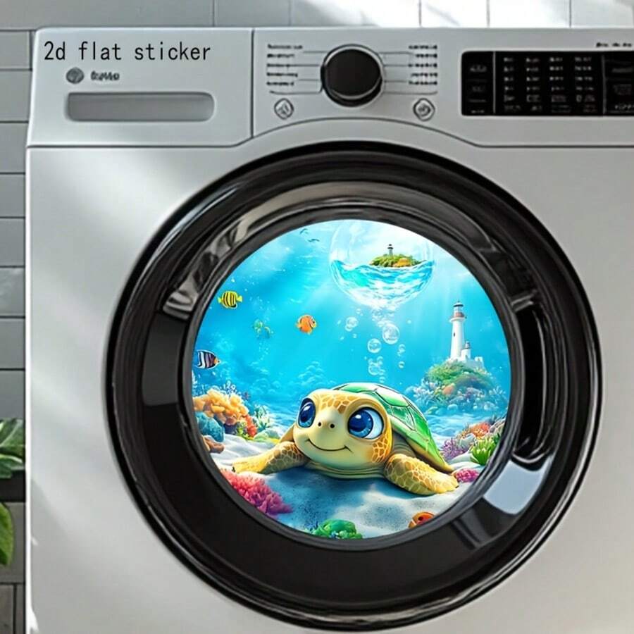 1pc Cute Sea Turtle Ocean World Appliance Stickers, Removable Self-Adhesive Waterproof PVC Decals, Suitable For Washing Machine Doors, Refrigerators, Kitchens, And Home Decor. - Sticker - View 1