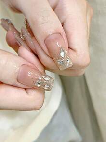 1 Set Silver Irregular Nail Art Rhinestone Kit, 12-Grid Assorted Cat Eye, Teardrop, Square, Long Strip, Crescent, Rhombus Flat-Back Rhinestones With Dotting Tool, Super Shiny Glass Rhinestone Decorative Accessories, Versatile Nail Decoration, Wearable Nail DIY Craft Materials, Atmospheric Luxury Sparkling Nail Art Accessories, Exquisite Salon-Style Nail Accessories - Silver - View 2