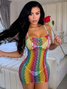 1pc Rainbow One-Piece Dress, Suitable For Various Occasions And Clubs - Multicolor - View 4
