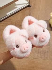 Children's Winter Indoor Cute Cartoon Pig Plush Closed-Back Slippers For Girls, Toddlers, Infants And Boys - Pink - View 3