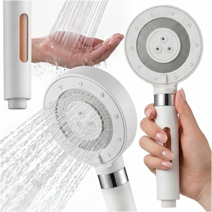 5 Mode Handheld Shower Head With Replaceable Water Filter, White 27.5 * 11 Cm Shower Handle With Adjustable Spray Settings, Efficient Even Flow And Ergonomic Grip, Standard Thread Bathroom Shower Head For Daily Bathing - White-1pc - View 1