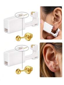 2Pcs Hypoallergenic Ear Piercing Kit Silver Gold Ear Piercing Gun Kit Disposable Self Piercing Earrings At Home Earring Gun Piercing Kits With Earring Studs Small Ball 3mm - View 1