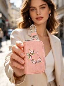 Pink Zipper Key Pouch With Fairy, Flower And Letter, Matte Leather, Functional Key Pouch Suitable For Car, Home And Office - Perfect For Graduation, Teacher's Day - Neutral Design, Travel Accessory, Elegant Jewelry, Premium Craftsmanship, Professional Accessory, Perfect Gift For Classmates And Friends, Realistic, Mini, Minimalist Style, Perfect Wedding And Holiday Gift Or Accessory For Women's Handbag, Keychain, Valentine's Day Gift, Ideal Choice For Graduation Ceremony And Teacher's Day - Multicolor - View 9