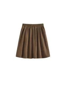 Korean Style Vintage Chic High Waist Slimming A-Line Skirt - Brown - View 6