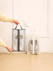 [Foldable Mesh Shoe Bag] Foldable Breathable Mesh Shoe Bag - Transparent Design, Large Capacity Storage For Shoes, Ideal For Gym, Travel, Beach, Cosmetics, And Toiletries - Multicolor - View 5