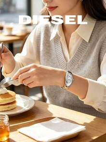 DIESEL DZ5606 Women Silver Quartz Watch Distinctive Oval Logo Case Polished Metal Bracelet Elegant Dress Gift Watch For Women - Silver - View 5