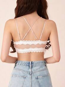 Elisvara Women's Front Closure Backless Bra, Small Bust Push-Up Enhancing Thick Padded Wireless Sexy Lace Lift Bra - Apricot - View 2
