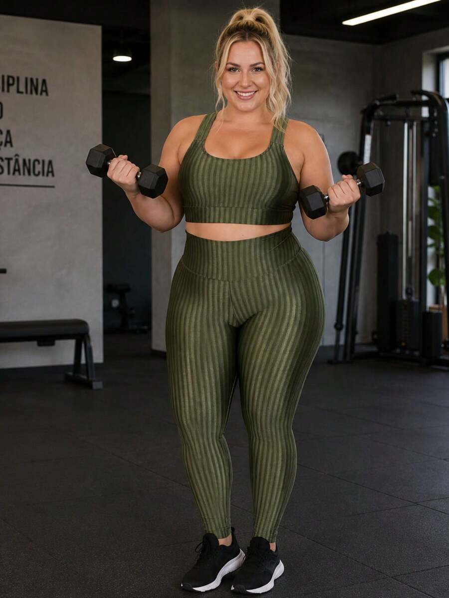 Conjunto Fitness Plus Size Cós Alto By Tina Top de Academia e  Calça Cintura Alta Laura e Nicole