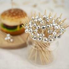 Cocktail Decoration Toothpicks, Bamboo Skewers For Cocktail Party Decoration, Suitable For Drinks, Food And Disco Party Decoration - Silver - View 4