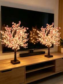 1 buah Lampu Pohon Bintang Buatan LED 55CM, Warna Pink Champagne, Cahaya Hangat Sangat Terang, 3 Baterai AA & Catu Daya Ganda USB, Lampu Dekoratif Suasana Bunga untuk Meja - cahaya putih hangat - View 10