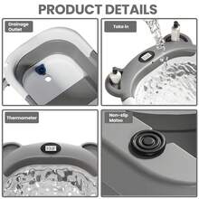 UBRAVOO Double Folding Baby Bath Tub Set With Removable And Reusable Filter Net, Temperature Gauge And Soft Cushion, For Newborn 0-36 Months - Grey - View 4
