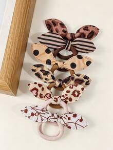 100pcs Girls Leopard Print Bow Hair Ties, Elastic Comfortable Hair Accessories For Kids - Multicolor - View 4