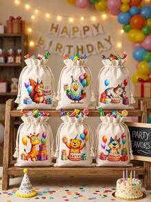 6pcs Watercolor Animal Birthday Drawstring Gift Bags, Baby Baptism Theme Gift Packaging Bags Candy Bags, Cute Animal Birthday Pattern First Birthday Party Packaging Supplies, Gender Reveal Theme Party Gift Packaging Bags, First Birthday Party Table Decor Packaging Bags, Theme Party Decoration Candy Bags, Baptism Decoration, Baby Party Gifts, Birthday Gift Bags - Watercolor Animal Birthday - View 9