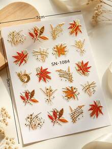 1 Set, Journaling Supplies, Stickers For Laptop, Gold Foil Plant Illustration, Delicate Autumn Maple Leaf Design, Luxe Fall Vibe, Thin Gold Line Embellished, Nail Art Decals, Multi-Scene Decor Stickers - SN-1084 - View 5