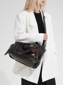 Women's Vintage Tote Bag, Rivet Decor Adjustable Dual‑Use Shoulder Crossbody Bag, Large Capacity Casual Handbag For Daily Used - Coffee - View 3