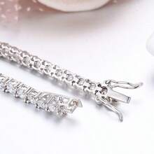 3mm Wide Luxury Sparkling Artificial Inlaid 9A Cubic Zirconia 925 Sterling Silver Rhodium Plated Tennis Bracelet, Classic Versatile - Silver - View 8