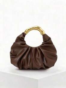 Dedoo New Fashion Versatile Heavy Metal Hardware Pleated Large Capacity Cloud Tote Bag - Coffee - View 3