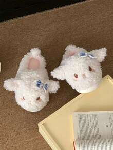 XIXITIAO Soft Cute Sheep Winter Closed‑Toe House Slippers, Warm Plush Bow Decor Sheep Indoor Slippers - White - View 3