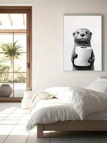 1pc Unique Black And White Otter Canvas Art Print - Bathroom Wall Decor - Unframed, Wall Art, Poster Gift For Birthday And Graduation - Cartoon - View 15