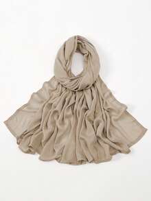1pc Women's Solid Color Viscose Headscarf, Soft Wide-Edged Hijab Scarf, Versatile Sunscreen Scarf, Suitable For Daily Wear For Dress - Khaki Gray - View 11