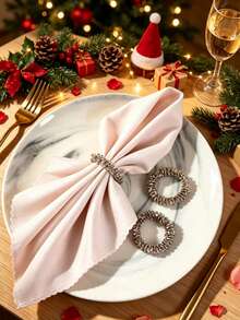 6pcs/1pc Rhinestone Beaded Napkin Rings, Sparkly Crystal Napkin Holder Rings, Elegant Table Decor Accessory For Wedding Banquet, Dinner Party, Holiday, Restaurant Home Table Setting Decoration - Grey - View 1