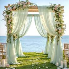 1/2/6pcs White Wedding Backdrop Curtain, White Milk Silk Background Cloth - White - View 8