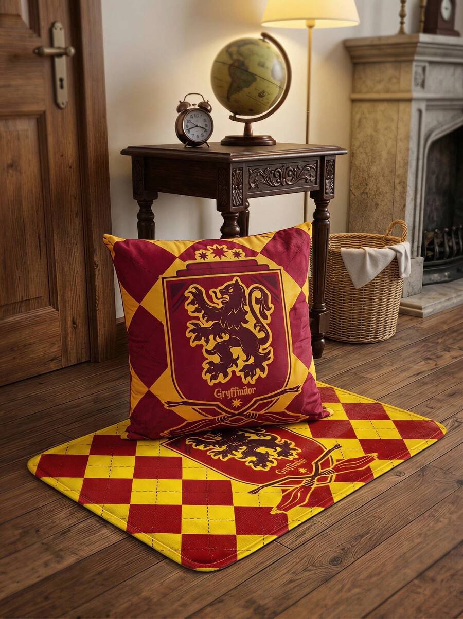 HARRY POTTER X Joivida Red And Gold Lion House Area Rug And Cushion Cover Set, Fantasy Wizard-Themed Room Decor For Bedroom, Dorm And Playroom - Red - View 1