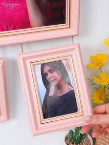 1pc Dual-Color Faux Wood 3-Piece Hanging Photo Frame Set, 10 Inch + 2pcs 5 Inch Rope Connected Wall Hanging Photo Frames, Home Photo Wall Decor - Multi-color - View 4