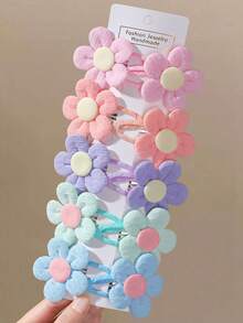 10pcs Multi-Color Floral Hair Clips Cute Princess Children Fabric Hair Accessories Non-Damaging Hair Clips For Daily Use - Multicolor - View 1