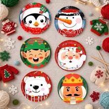 10pcs/60pcs Christmas Paper Plates 7 Inch,Cute Cartoon Xmas Character Dessert Plates With Santa,Snowman,Penguin,Bear,Elf & Nutcracker Pattern,Holiday Tableware For Christmas Party,Winter Festive Dinner Decor Supplies - Multicolor - View 5