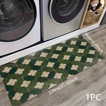 Green Faux Tile Printed Long Runner Rug, Indoor Home Decor, Kitchen Runner, Entryway Doormat, Hallway Entrance Decor, Bedroom Bedside Rug, Living Room Rug, Laundry Room Rug, Bathroom Mat, Suitable For Apartment, Dorm And Home Daily Decor - Multicolor - View 12