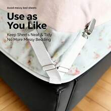 4Pcs Adjustable Bed Sheet Holder Clips, Elastic Bed Fastener Straps, Non‑Slip Gripper Clamps To Prevent Bedding Shifting, Practical Household Gadget Bed Sheets, Cooling Mats, Quilts And Mattress Covers Home Bedroom Use - 4 Pieces - View 8