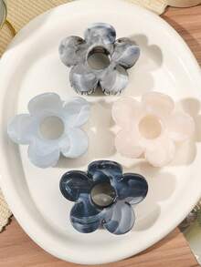 4入波希米亞風女孩極簡藍灰色大理石紋紮染鏤空花朵髮夾 優雅溫柔仙氣海灘風派對髮飾 - 彩色 - 查看 2