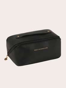 1pc Waterproof PU Leather Large Capacity Makeup Bag, Women's Handbag, Double Layer Makeup Storage Bag, Cosmetic Organizer, Toiletry Bag, Travel Essential, Cruise Essential, Vacation Essential, Neutral Large Capacity Portable Makeup Bag - Multicolor - View 10