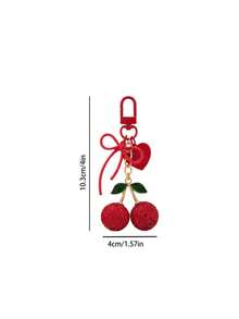 Vintage Red Rhinestone Cherry Keychain With Double Bow And Heart Pendant, Sweet Style Handbag Accessory For Girls, Comes With Gift Bag, Unique And Exquisite Gift For Best Friend - Multicolor - View 7