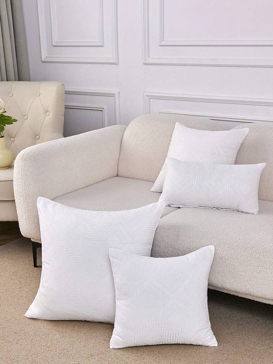 1pc Pink Tufted Geometric Decorative Pillow Case, No Filling, Modern Home Sofa Living Room Decor Bedding Sofa Cushion Cover [No Pillow Insert] - White - View 1