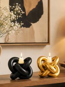 1pc Modern Abstract Knot Tea Light Candle Holder, Sculptural Candle Stand, Minimalist Desktop Home Decor, Suitable For Living Room, Bedroom, Coffee Table, Bookshelf, Mantel And Entryway - Knot Candle Holder - View 1