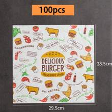 100pcs Hamburger Sandwich Food Wrapping Paper, Cake Roll Hamburger Greaseproof Paper, Wrapping Paper, Pastry Bread Greaseproof Paper Liner Non-Stick Baking Paper For Kitchen And Catering, Kitchen And Restaurant Essentials - Multicolor - View 13