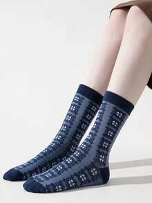 3/6/12 Pairs Random Style Women's Mid-Calf Socks, Vintage Morandi Embossed Jacquard Socks, Soft Comfortable Casual, Autumn/Winter Christmas Gift Socks - Multicolor - View 8